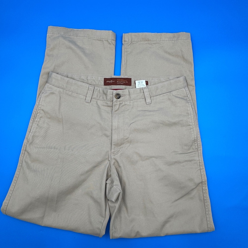 Eddie Bauer Mens Ruston Fit Chino Pants Khaki 35x34 Relaxed Flat Front Cotton